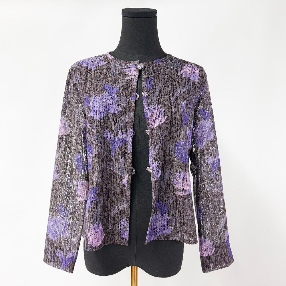 90S VINTAGE PURPLE LACE SHEER BUTTON UP BLOUSE CARDIGAN